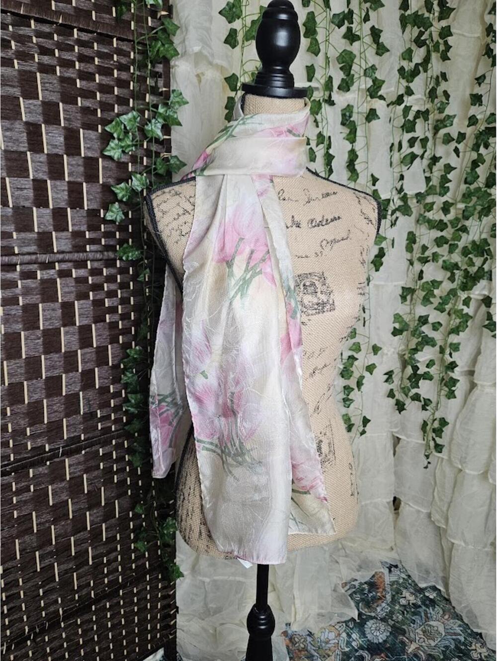 Vintage ECHO Sheer Floral Scarf Italy Romantic Fairycore Cottagecore Wrap